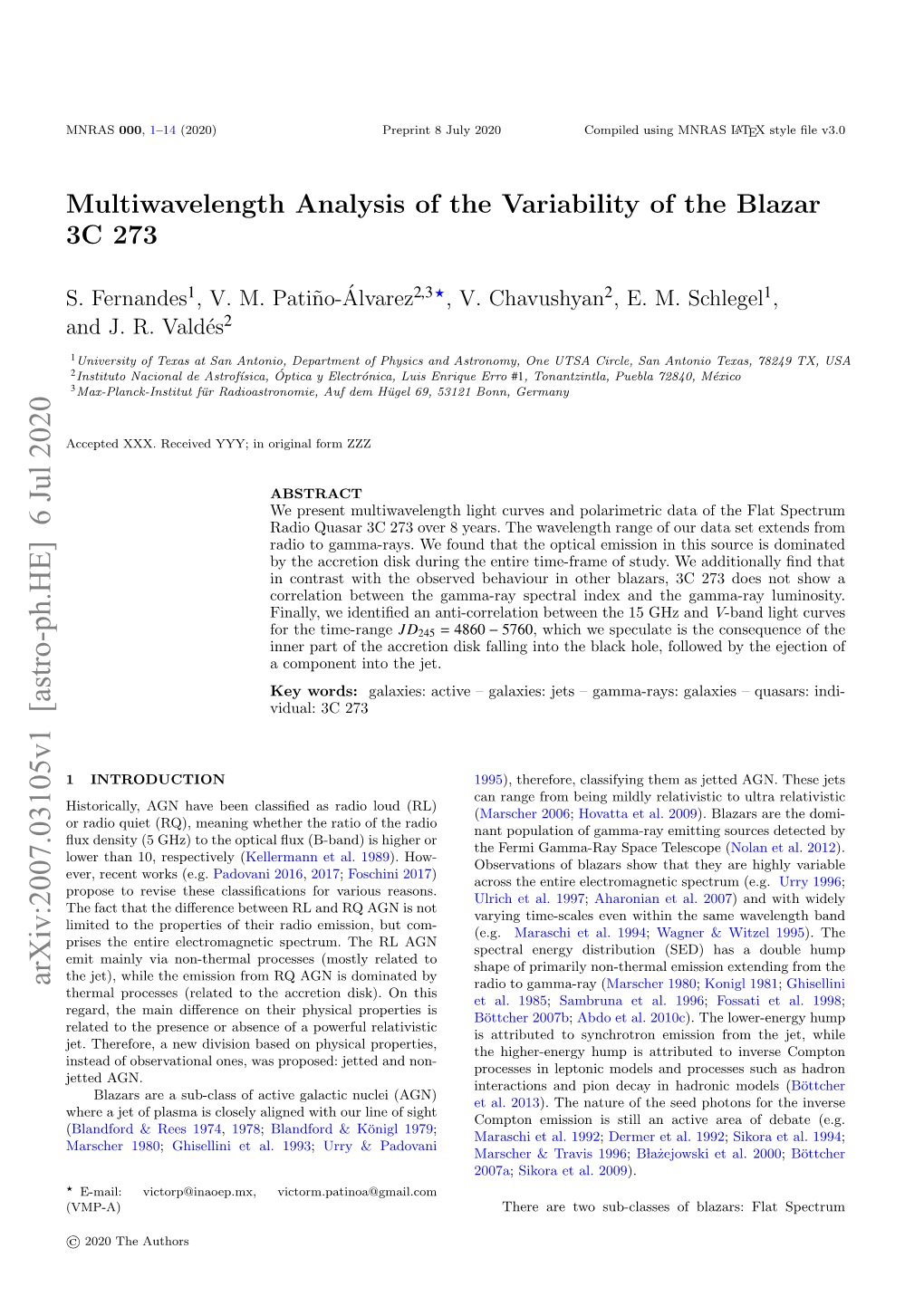 Multiwavelength Analysis of the Variability of the Blazar 3C 273