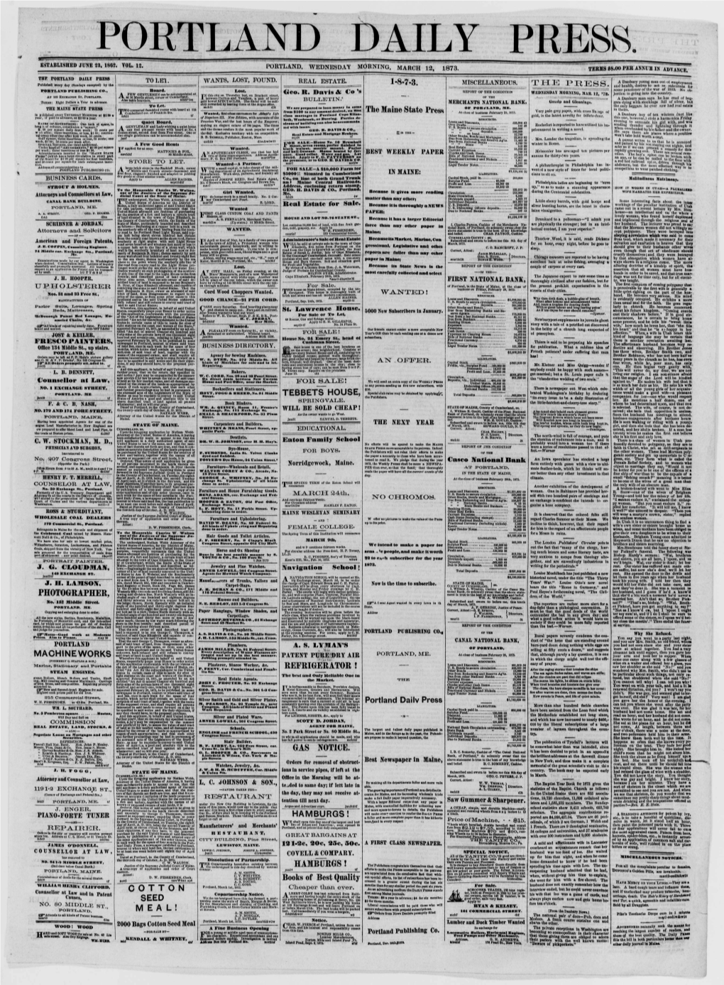 Portland Daily Press : March 12,1873