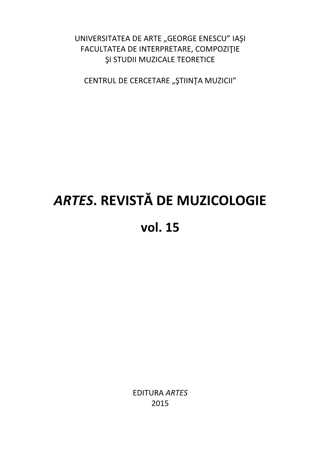 ARTES. REVISTĂ DE MUZICOLOGIE Vol