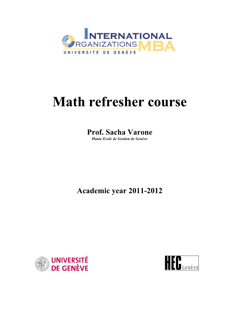 Math Refresher Course