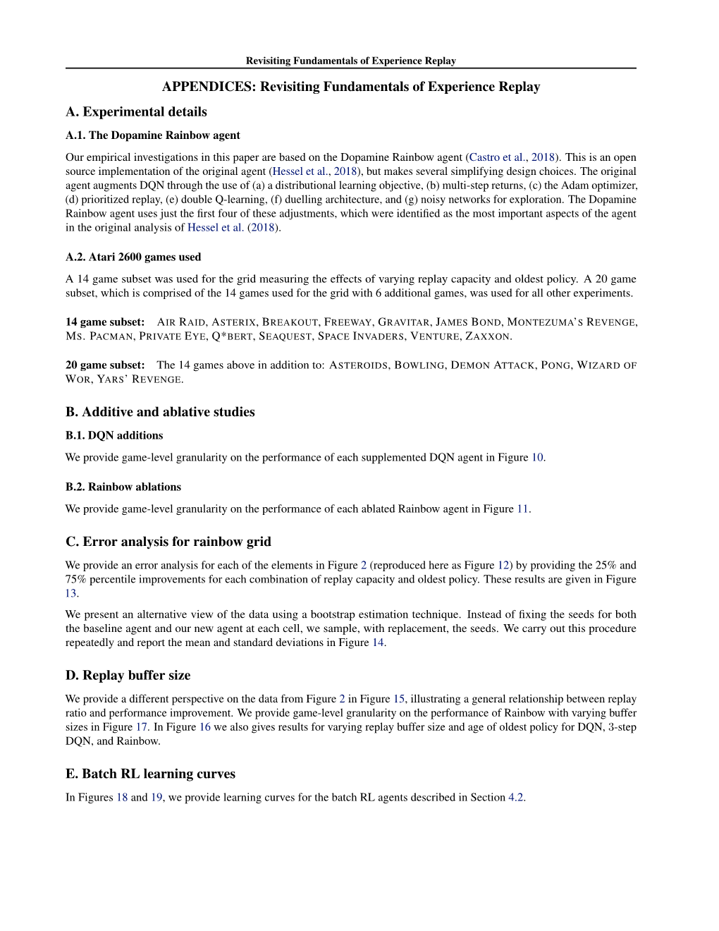 Revisiting Fundamentals of Experience Replay APPENDICES: Revisiting Fundamentals of Experience Replay A