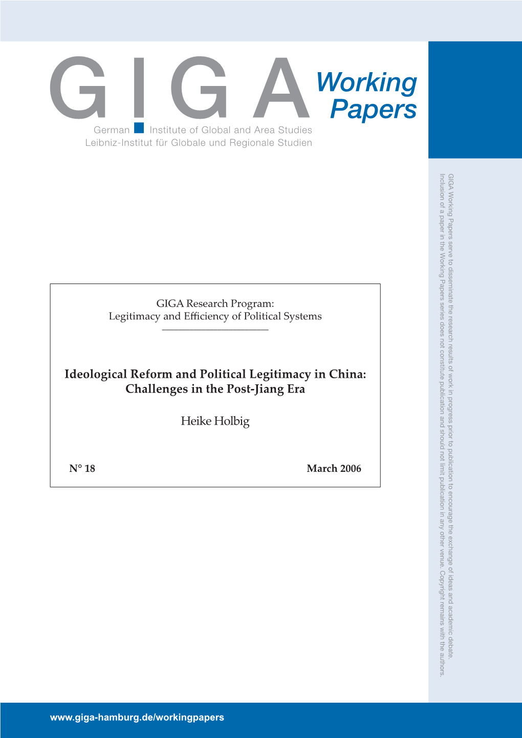 Ideological Reform and Political Legitimacy in China: Challenges in the Post-Jiang Era