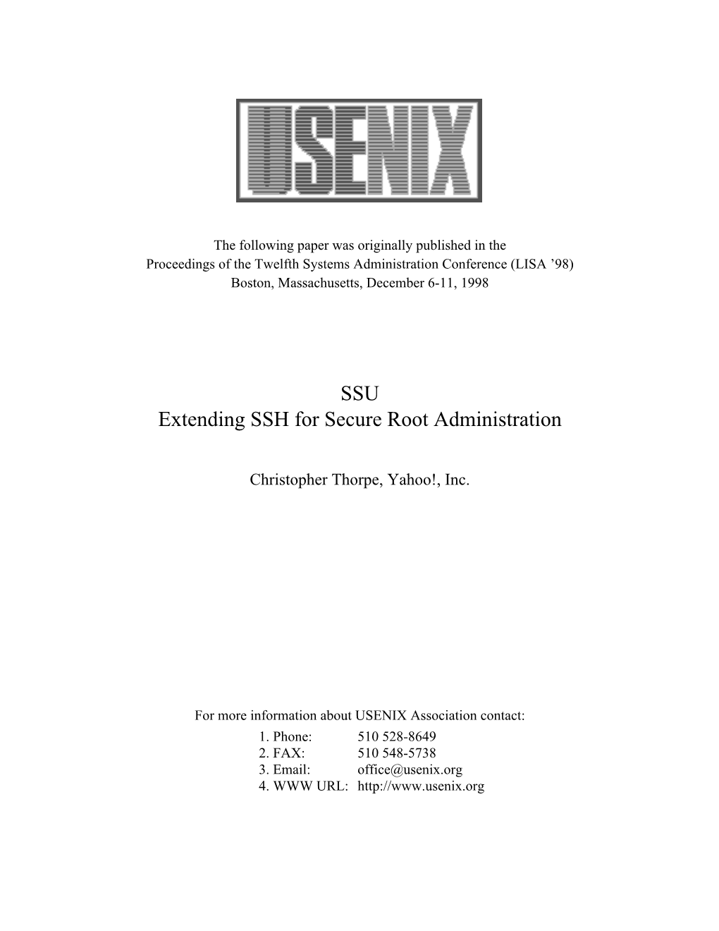 SSU Extending SSH for Secure Root Administration