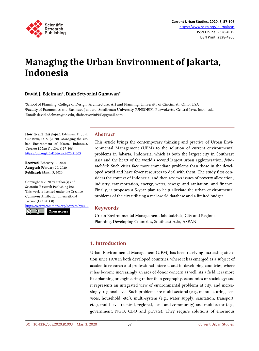 Managing the Urban Environment of Jakarta, Indonesia