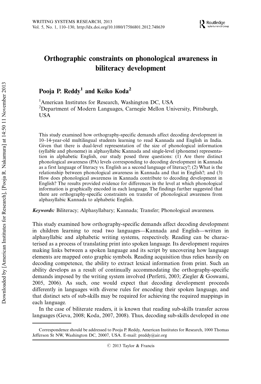 Orthographic Constraints on Phonological Awareness in Biliteracy Development