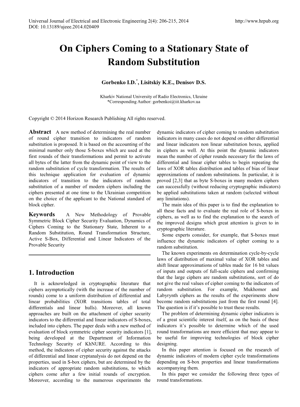 On Ciphers Coming to a Stationary State of Random Substitution