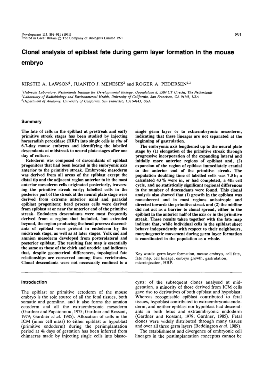 Clonal Analysis of Epiblast Fate During Germ Layer Formation in the Mouse Embryo