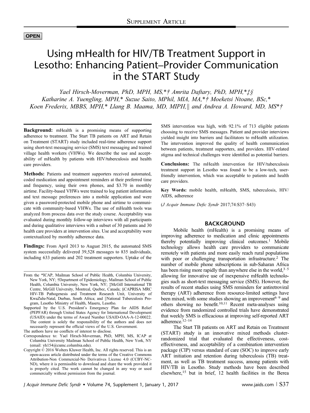 Using Mhealth for HIV/TB Treatment Support in Lesotho: Enhancing Patient–Provider Communication in the START Study
