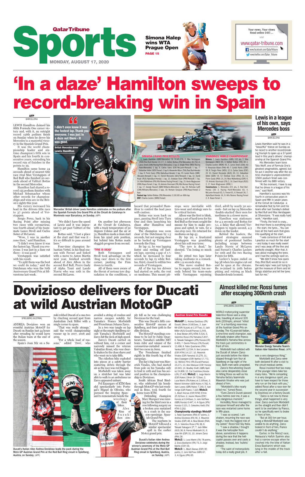 Hamilton Sweeps to Record-Breaking Win in Spain AFP Barcelona Lewis in a League