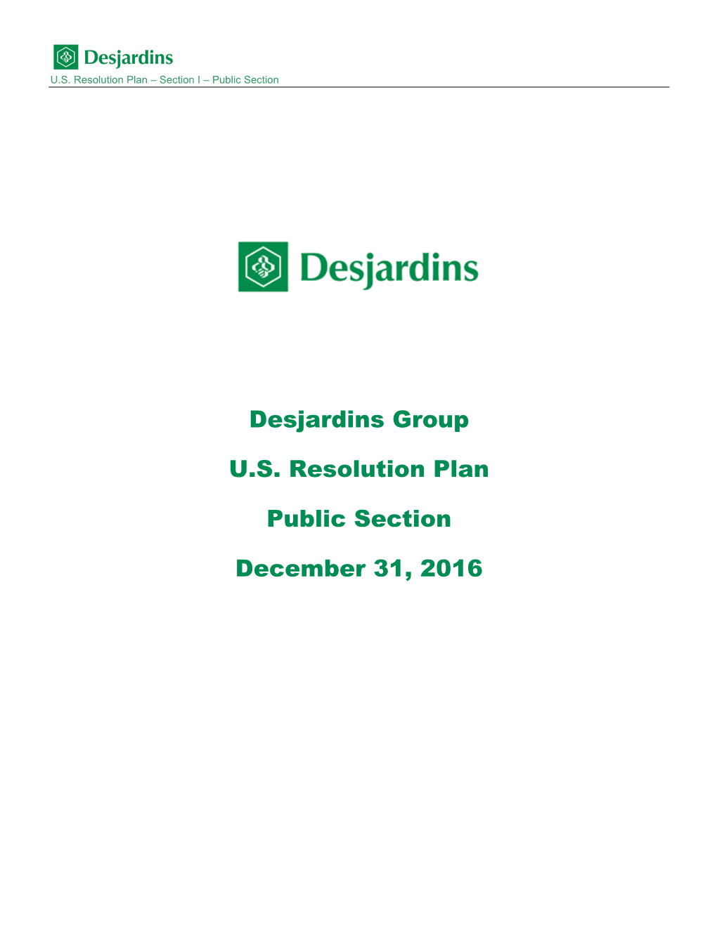Desjardins Group U.S. Resolution Plan Public Section