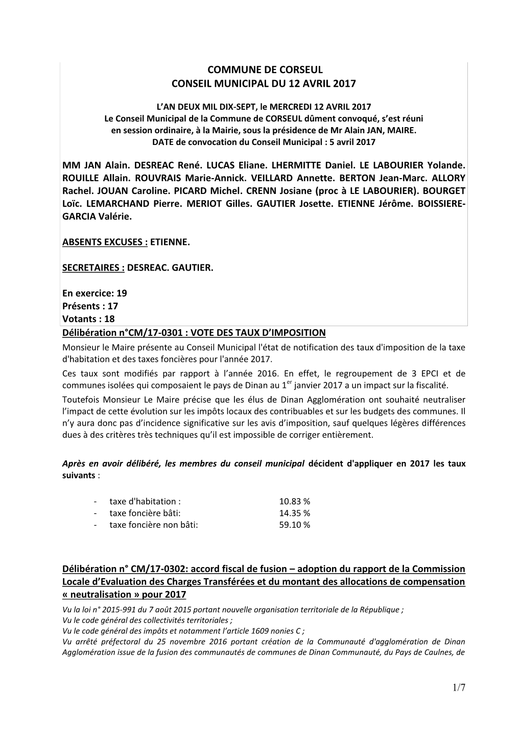 Commune De Corseul Conseil Municipal Du 12 Avril 2017
