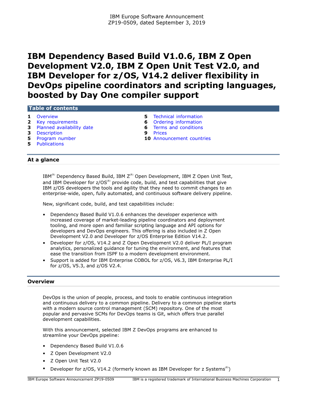 IBM Dependency Based Build V1.0.6, IBM Z Open Development V2.0, IBM