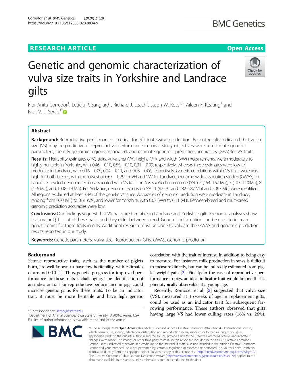 Genetic and Genomic Characterization of Vulva Size Traits in Yorkshire and Landrace Gilts Flor-Anita Corredor1, Leticia P