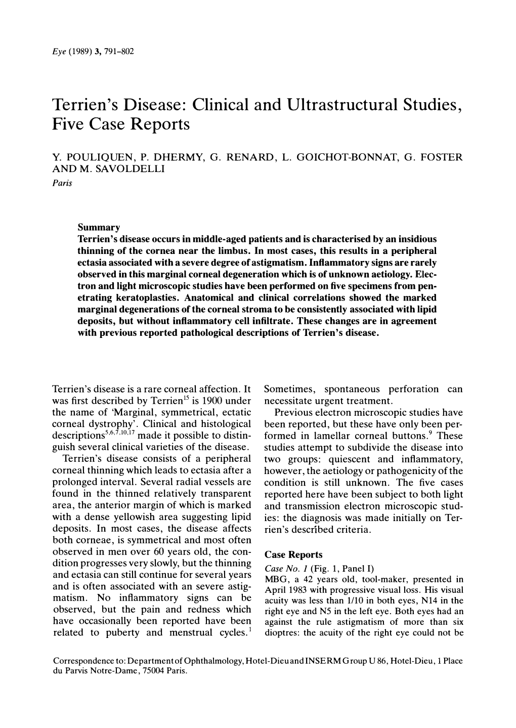 Terrien's Disease: Clinical and Ultrastructural Studies, Five Case Reports