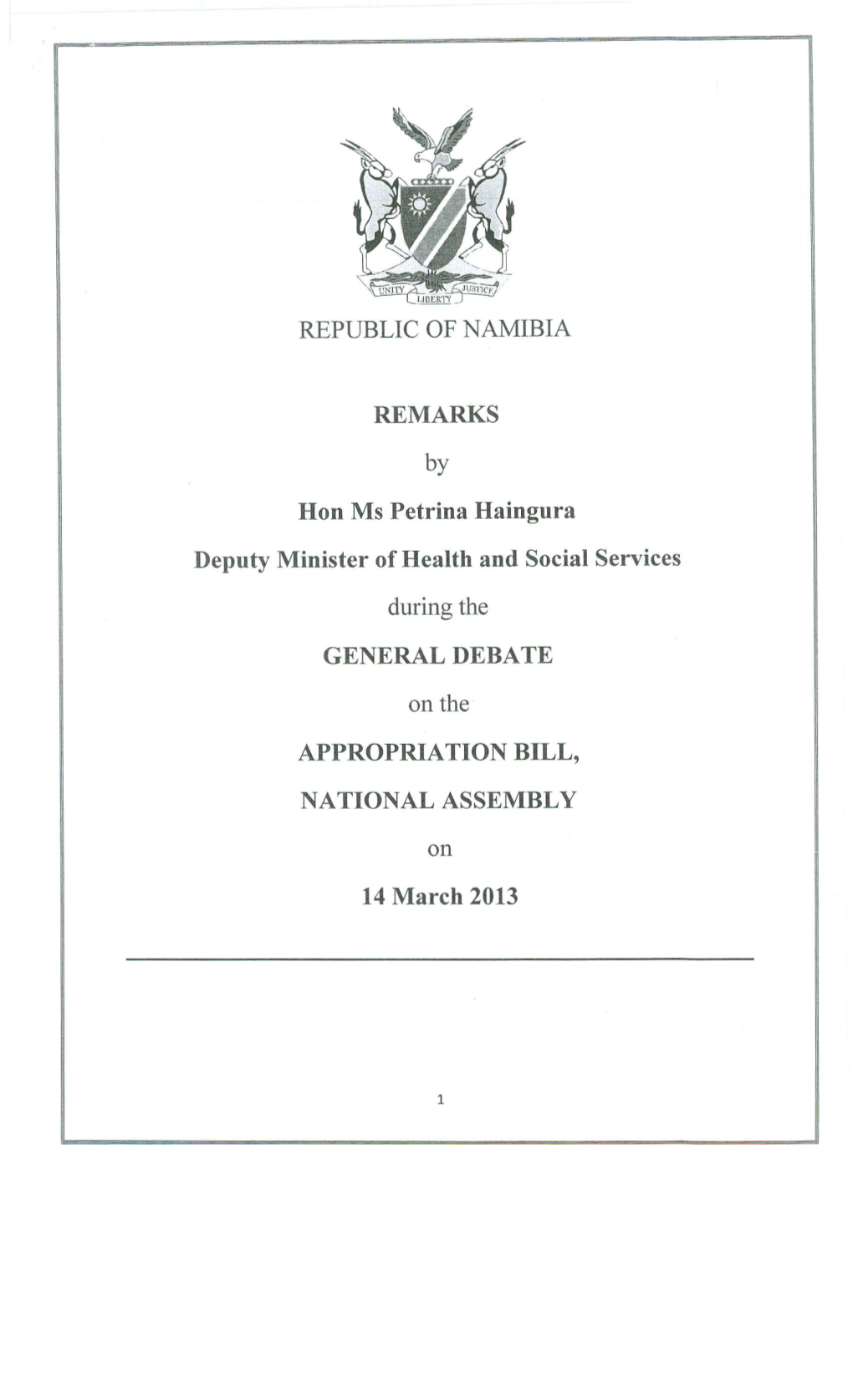 Budget Speech by Hon Petrina Haingura Min of Health Read on 26