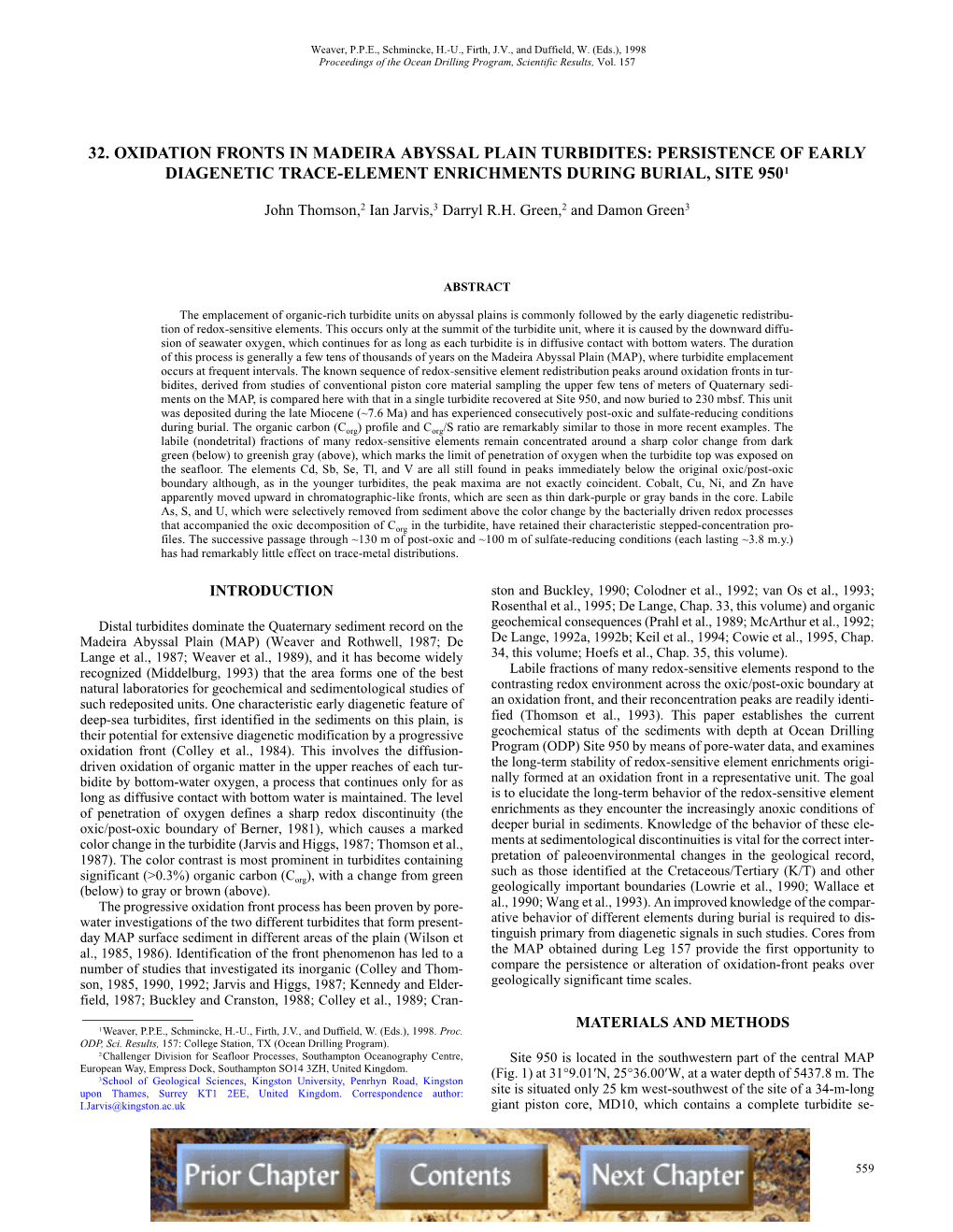 Oxidation Fronts in Madeira Abyssal Plain Turbidites: Persistence of Early Diagenetic Trace-Element Enrichments During Burial, Site 9501