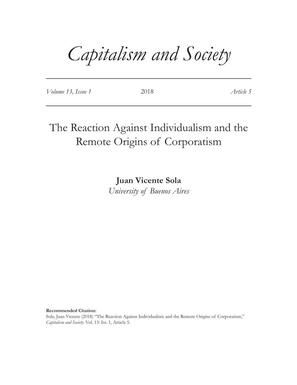 Capitalism and Society