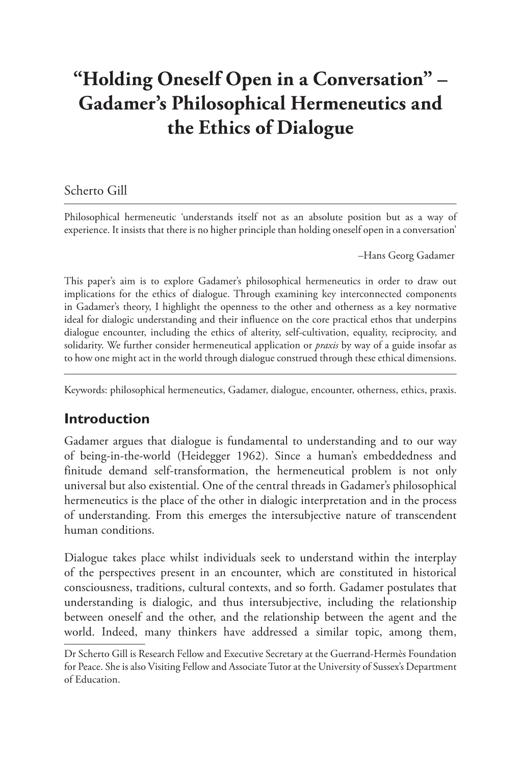 “Holding Oneself Open in a Conversation” – Gadamer's