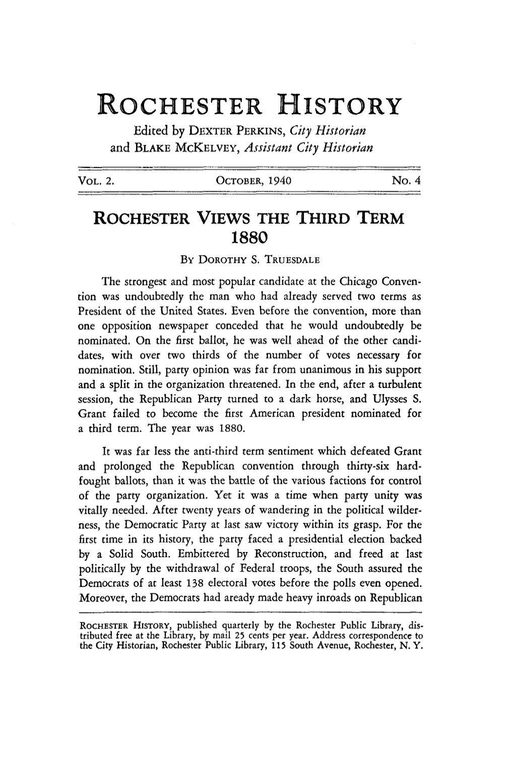 Rochester VIEWS the THIRD TERM 1880 by DOROTHY S