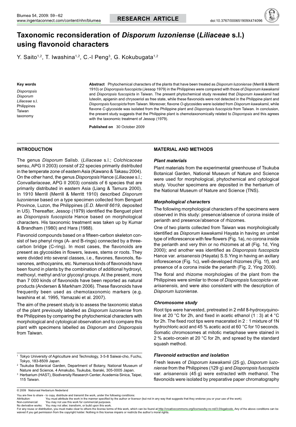 Taxonomic Reconsideration of <I>Disporum Luzoniense</I> (<I>Liliaceae</I> S.L.) Using Flavonoid Characte