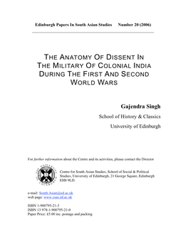 The Anatomy of Dissent in the Military of Colonial India During the First and Second World Wars