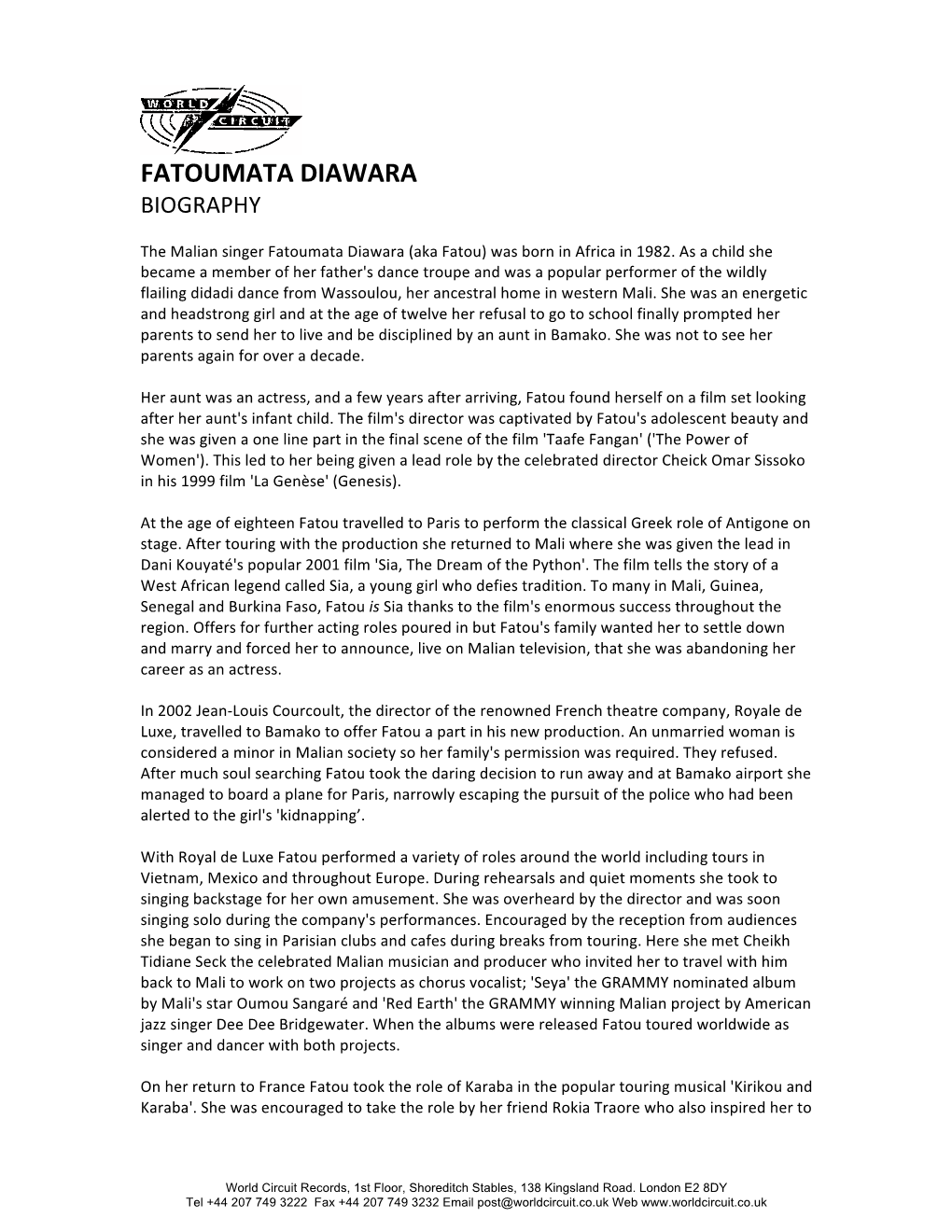 Fatoumata Diawara Biography