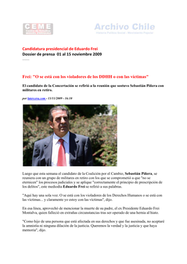 Candidatura Presidencial De Eduardo Frei Dossier De Prensa 01 Al 15 Noviembre 2009
