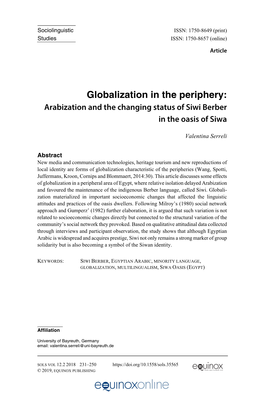 Globalization in the Periphery: Arabization and the Changing Status of Siwi Berber in the Oasis of Siwa
