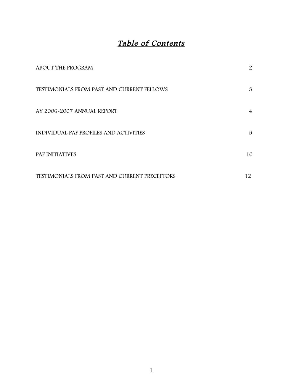 Table of Contents