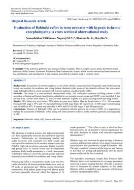 Evaluation of Babinski Reflex in Term Neonates with Hypoxic Ischemic Encephalopathy: a Cross Sectional Observational Study