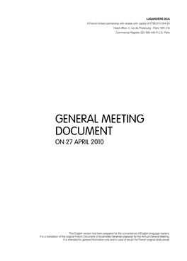 GENERAL MEETING DOCUMENT on 27 April 2010