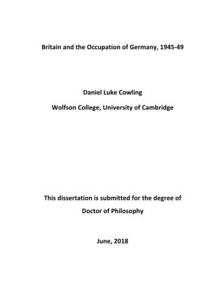 Britain and the Occupation of Germany, 1945-49 Daniel Luke
