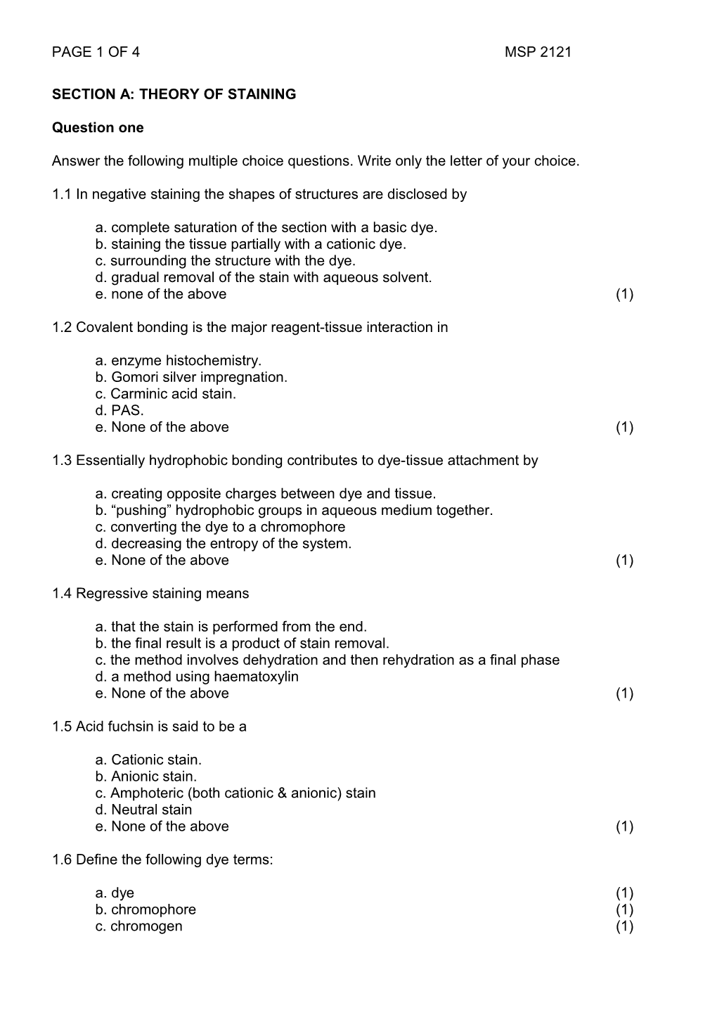 Section A: Theory of Staining