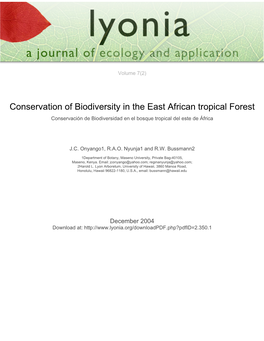 Conservation of Biodiversity in the East African Tropical Forest Conservación De Biodiversidad En El Bosque Tropical Del Este De África