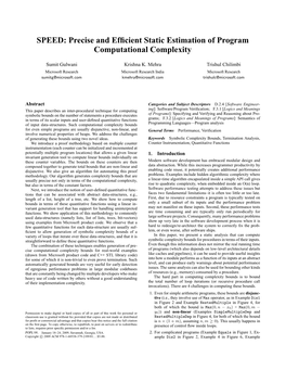 SPEED: Precise and Efﬁcient Static Estimation of Program Computational Complexity