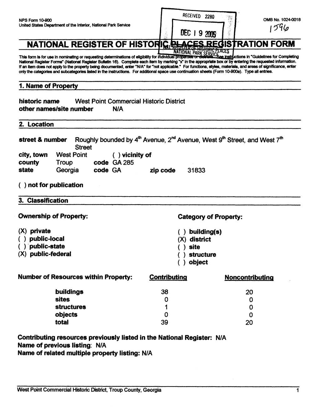 DEC 1 92005 NATIONAL REGISTER of HISTOF Icv RATION FORM