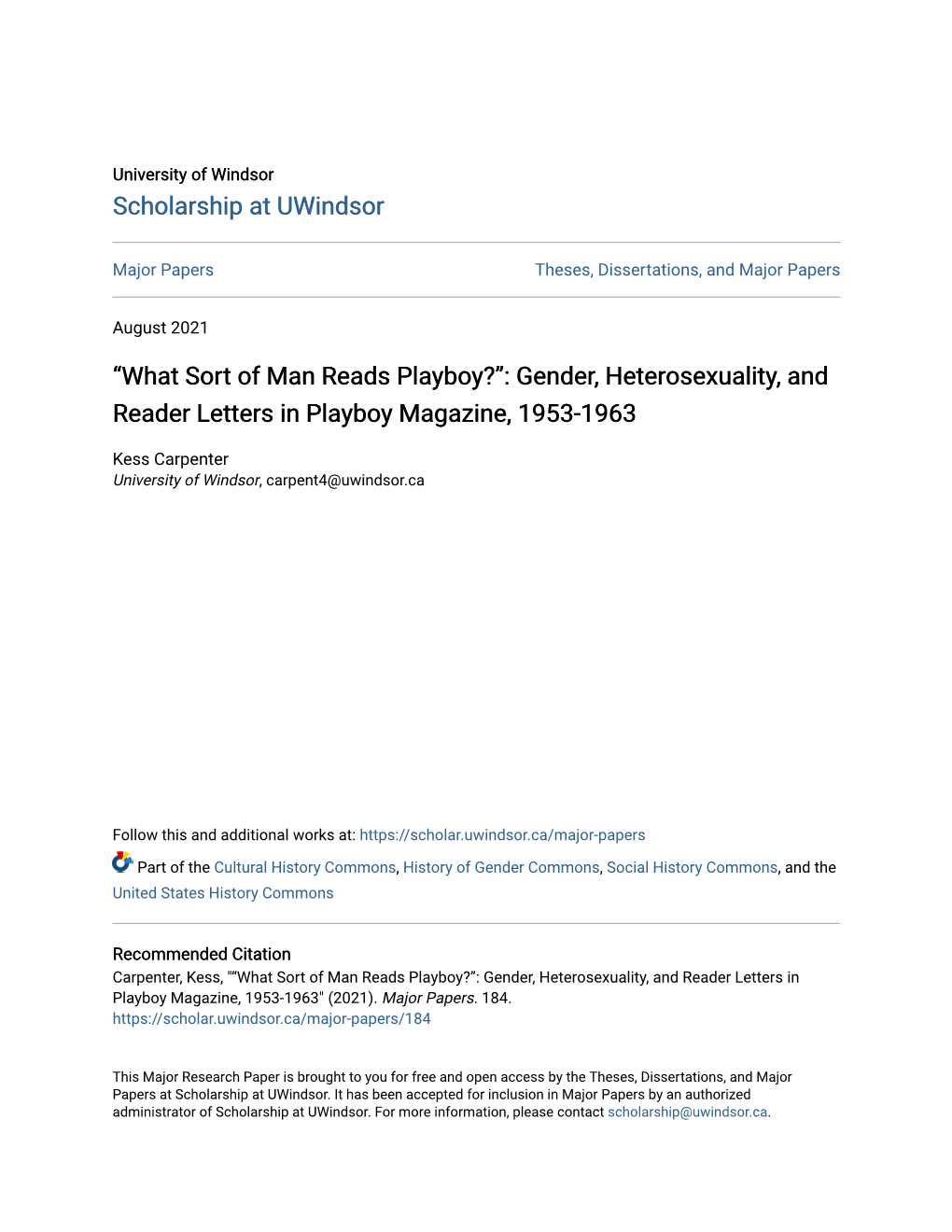 Gender, Heterosexuality, and Reader Letters in Playboy Magazine, 1953-1963