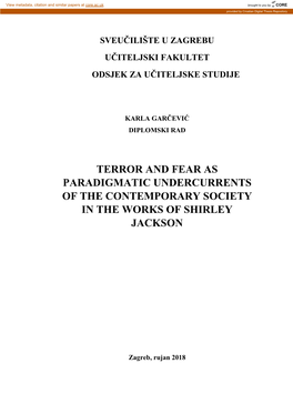 Terror and Fear As Paradigmatic Undercurrents of the Contemporary Society in the Works of Shirley Jackson
