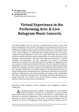 Virtual Experience in the Performing Arts: K-Live Hologram Music Concerts