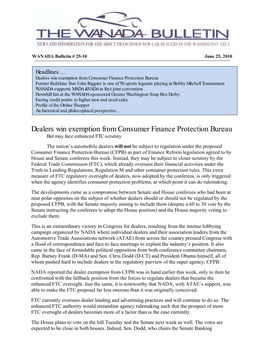 Dealers Win Exemption from Consumer Finance Protection Bureau