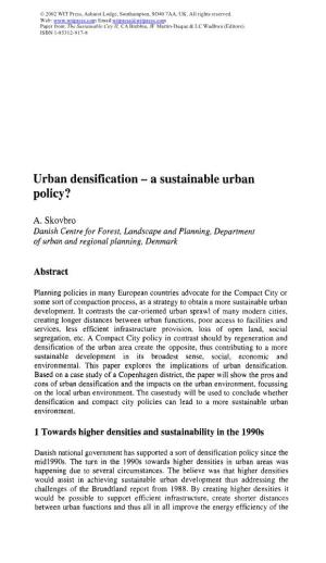 Urban Densification --A Sustainable Urban Policy?