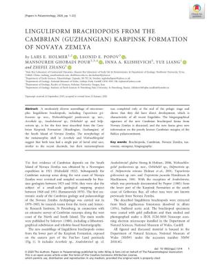 LINGULIFORM BRACHIOPODS from the CAMBRIAN (GUZHANGIAN) KARPINSK FORMATION of NOVAYA ZEMLYA by LARS E