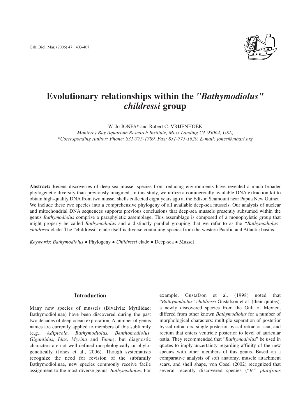 Evolutionary Relationships Within the "Bathymodiolus" Childressi Group