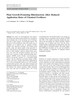 Plant Growth-Promoting Rhizobacteria Allow Reduced Application Rates of Chemical Fertilizers