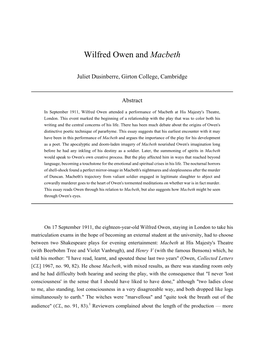 Wilfred Owen and Macbeth