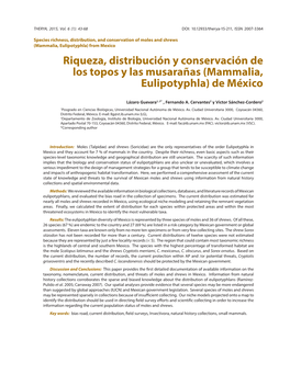 Riqueza, Distribución Y Conservación De Los Topos Y Las Musarañas (Mammalia, Eulipotyphla) De México