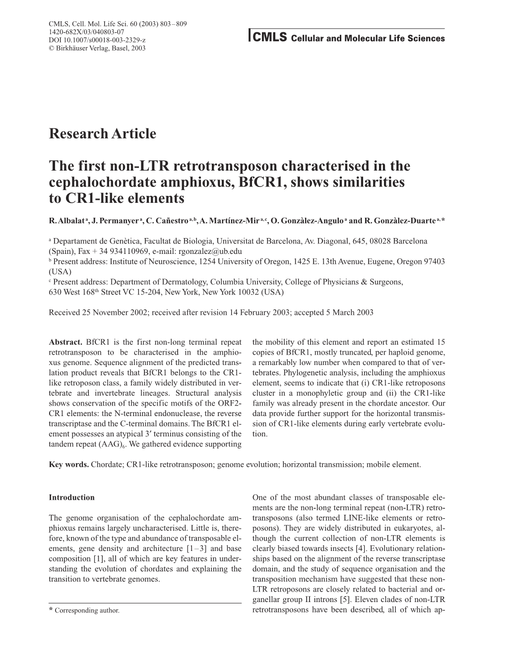 Research Article the First Non-LTR Retrotransposon Characterised In