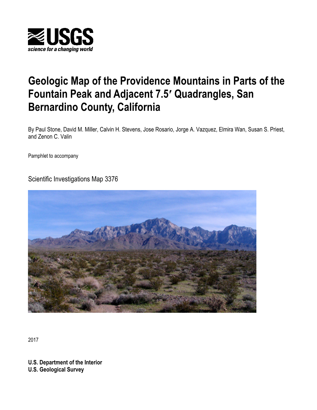 Geologic Map of the Providence Mountains in Parts of the Fountain Peak and Adjacent 7.5′ Quadrangles, San Bernardino County, California