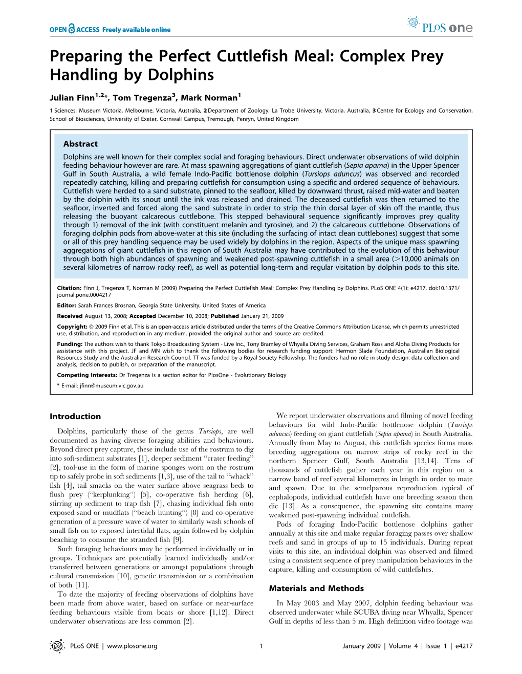 Preparing the Perfect Cuttlefish Meal: Complex Prey Handling by Dolphins