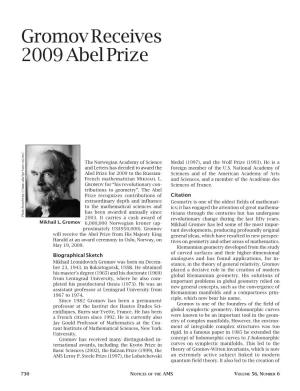 Gromov Receives 2009 Abel Prize